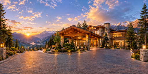 Luxury Chalet And Stone Drive At Alpine Sunset HDRI Sphere preview showing a 360-degree HDRI environment sphere