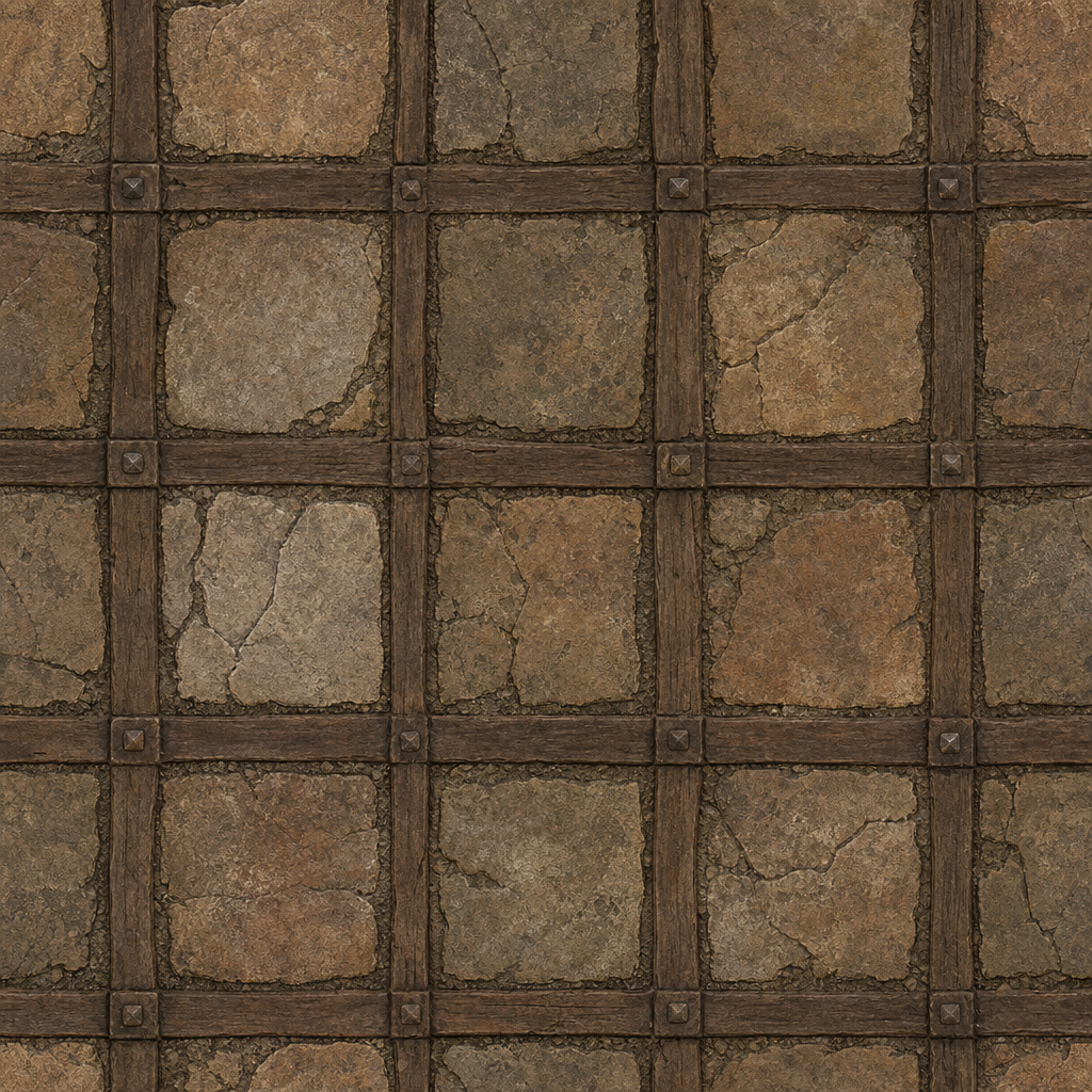 Weathered Brown Stone Panels in a Timber Cross Grid Texture preview showing a rough stone texture