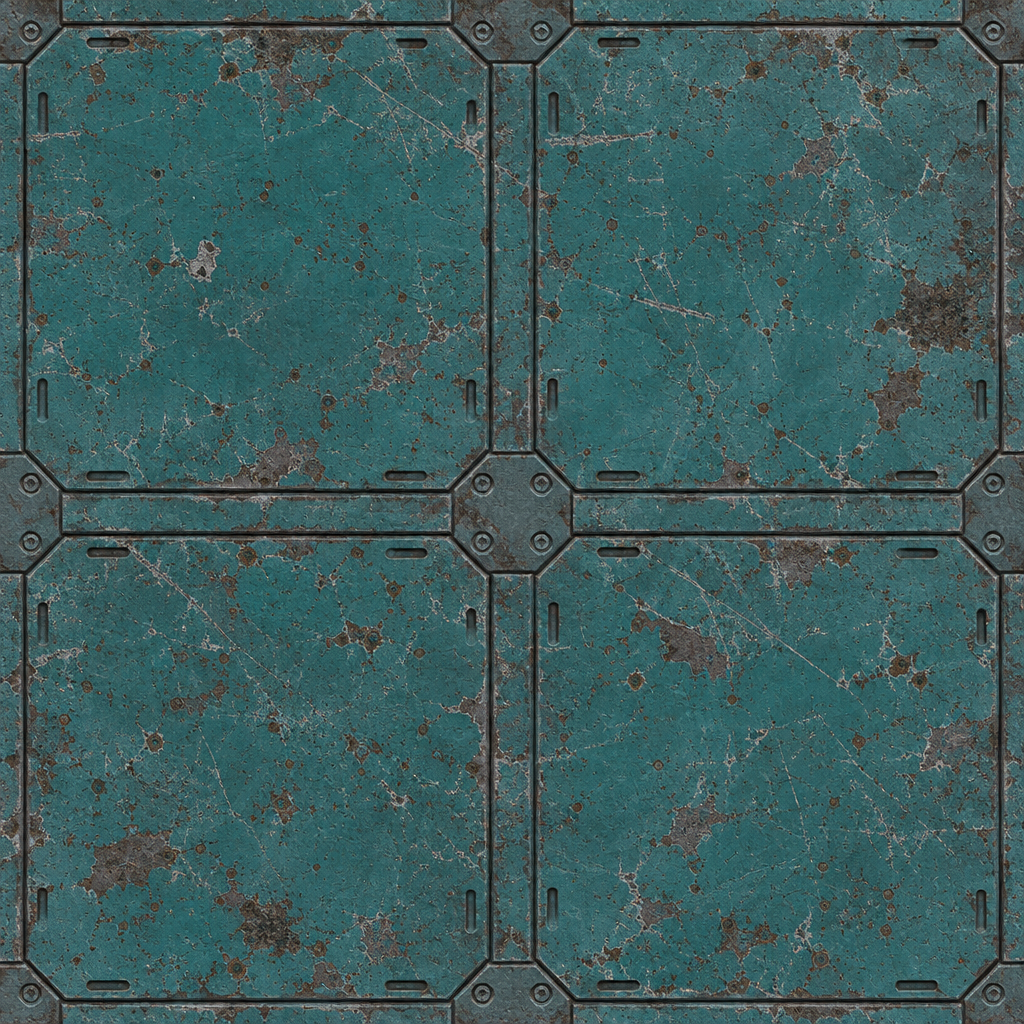 Teal Steel Bulkhead Grid with Cross Junctions and Slots Texture preview showing a worn metal texture