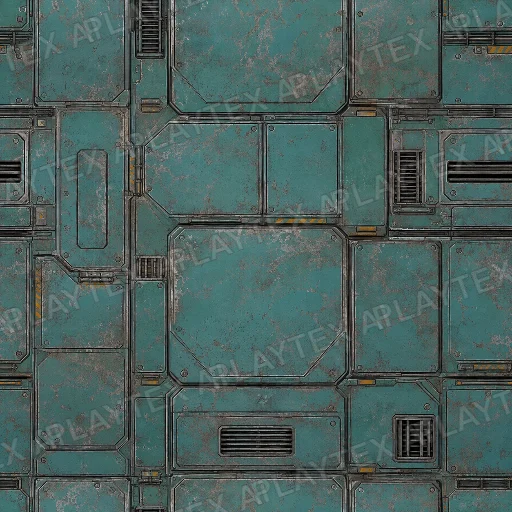 Weathered Teal Sci-Fi Panel Grid Texture