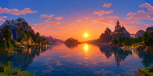 Cloudy Orange-blue Castle Lake Sunset HDRI Sphere preview showing a 360-degree HDRI environment sphere