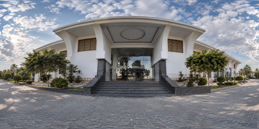 Bright Blue-sky Noon Columned Courtyard HDRI Sphere preview showing a 360-degree HDRI environment sphere