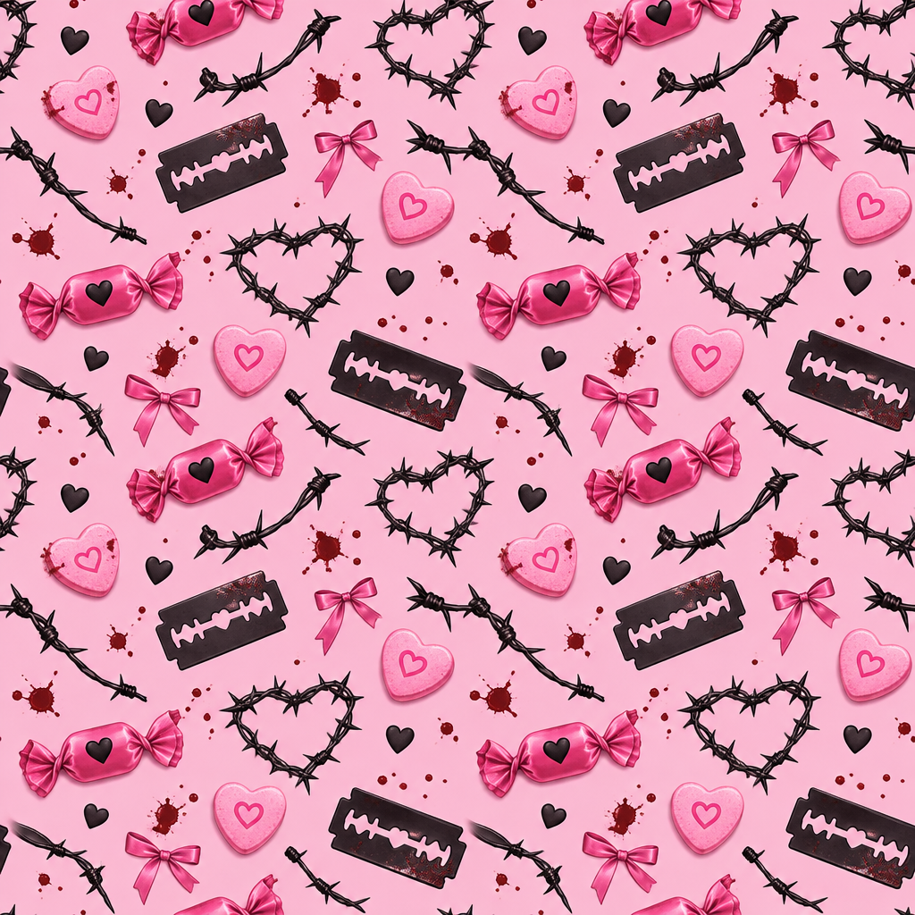 Blush Pink Gothic Heart and Wire Print Texture preview showing a stylized other texture