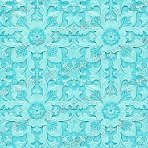 Turquoise Embossed Floral Ceramic Tile Texture