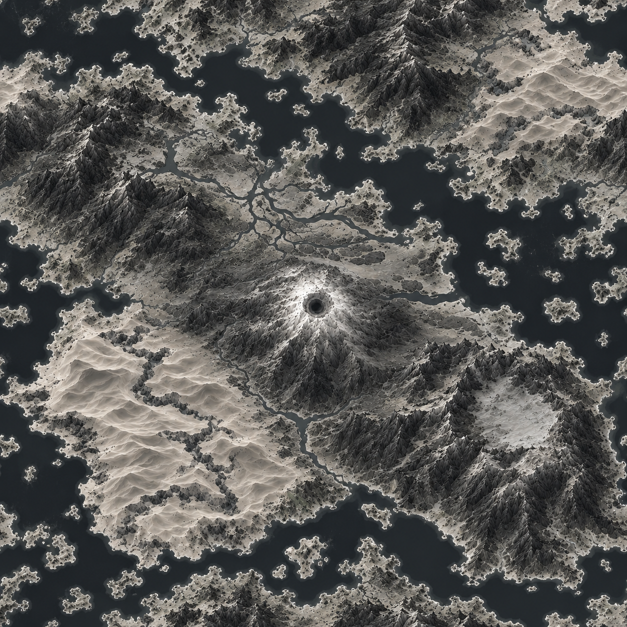 Monochrome Volcanic Caldera Island Relief Map Texture preview showing a rough ground texture