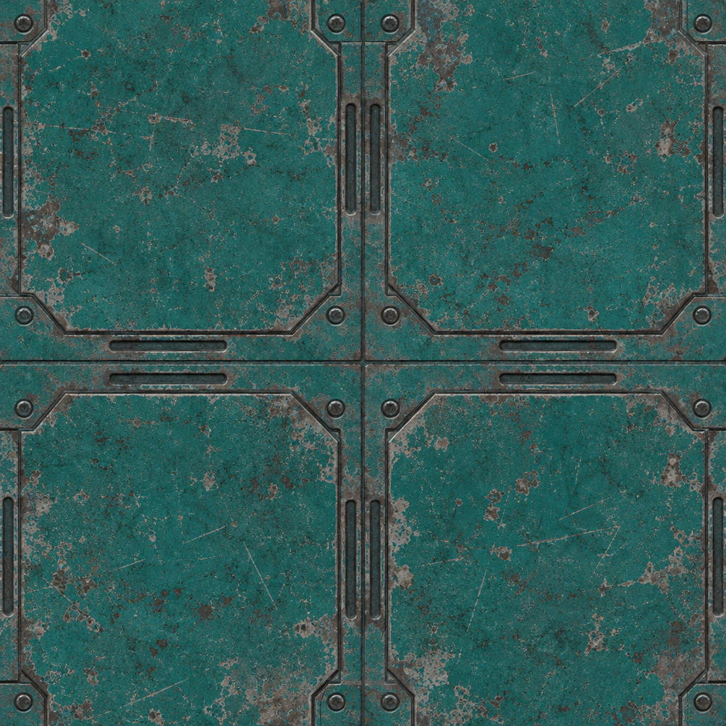 Patinated Teal Metal Plates with Slotted Seams Texture preview showing a worn metal texture