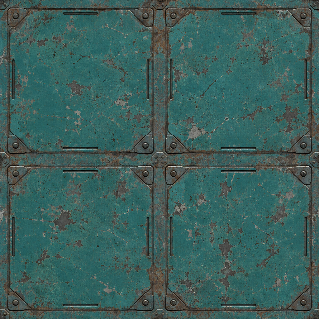 Teal Corroded Metal Plates with Corner Brackets Texture preview showing a worn metal texture