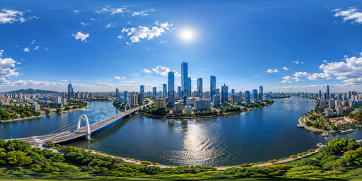 Bright Daylight Riverfront City HDRI Sphere preview showing a 360-degree HDRI environment sphere