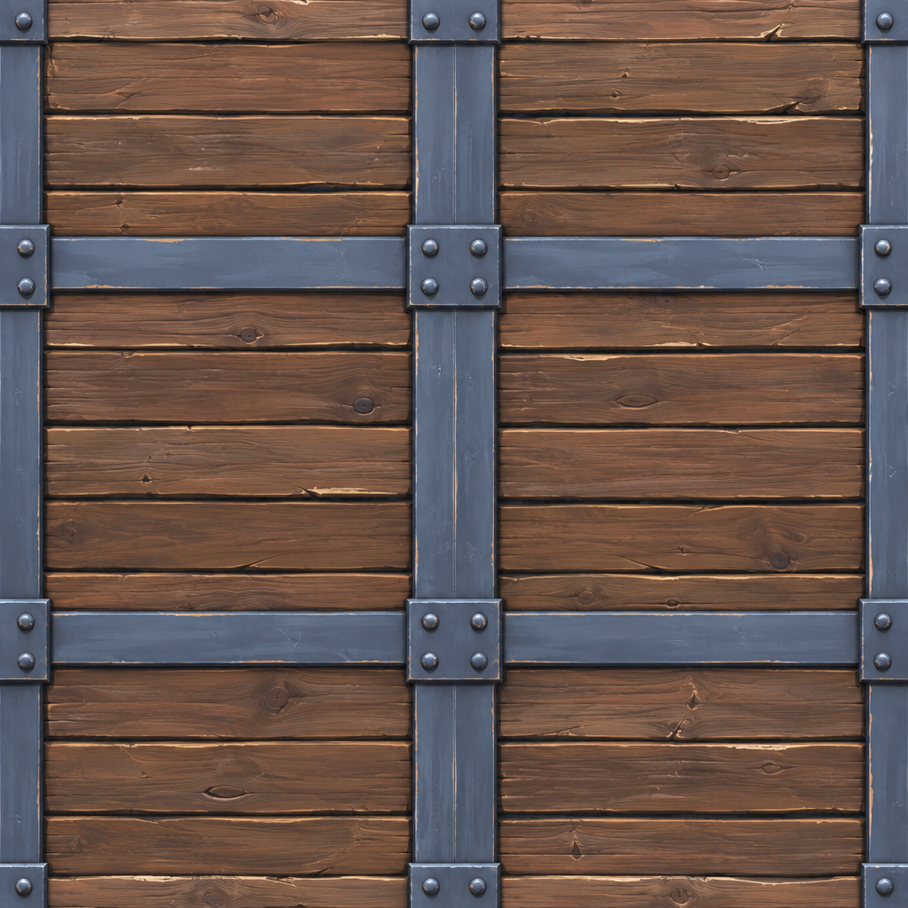 Brown Horizontal Wood Planks with Steel Straps Texture preview showing a worn wood texture