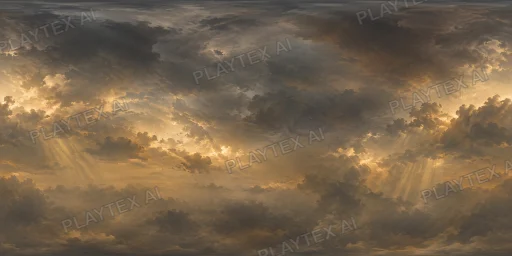 Golden Sunbeams Through Storm Clouds HDRI Sphere preview showing a 360-degree HDRI environment sphere