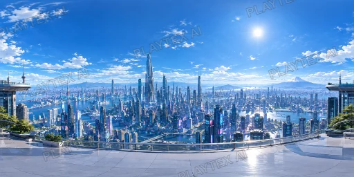 Bright Blue Futuristic City Overlook HDRI Sphere preview showing a 360-degree HDRI environment sphere