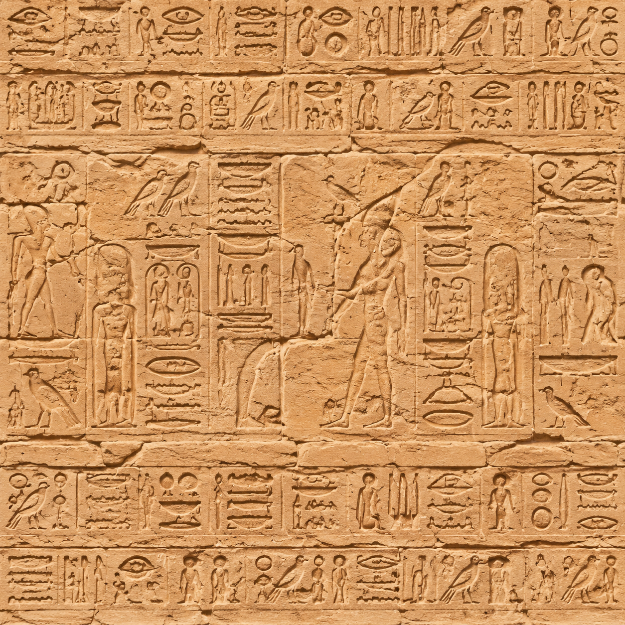 Ochre Carved Sandstone Hieroglyphic Relief Wall Texture preview showing a worn stone texture