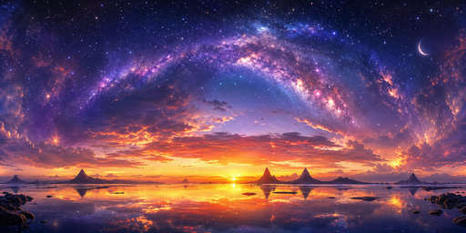 Violet Galaxy And Crescent Moon Above Amber Twilight HDRI Sphere preview showing a 360-degree HDRI environment sphere