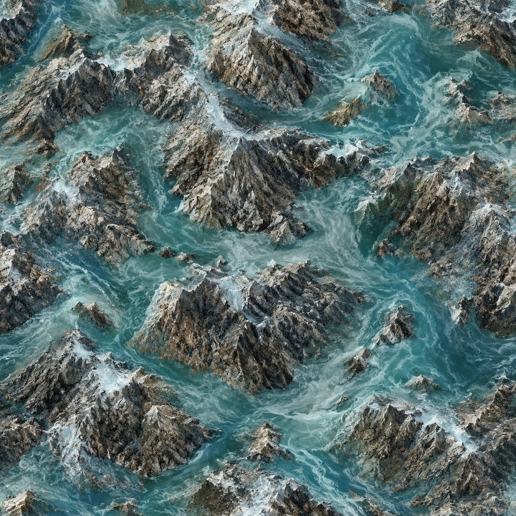 Turquoise Whitewater among Gray Rock Ridges Texture preview showing a stylized liquid texture