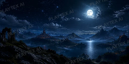 Silver Moon Fantasy Mountain Valley HDRI Sphere preview showing a 360-degree HDRI environment sphere