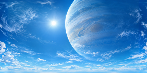 Bright Blue Planet Above White Cloud Ocean HDRI Sphere preview showing a 360-degree HDRI environment sphere