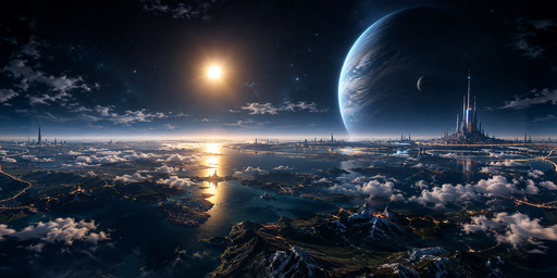 Moonlit Planetary Sea And Distant Citadel HDRI Sphere preview showing a 360-degree HDRI environment sphere