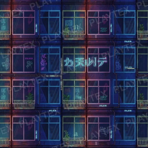 Cyberpunk Neon Storefront Facade Texture
