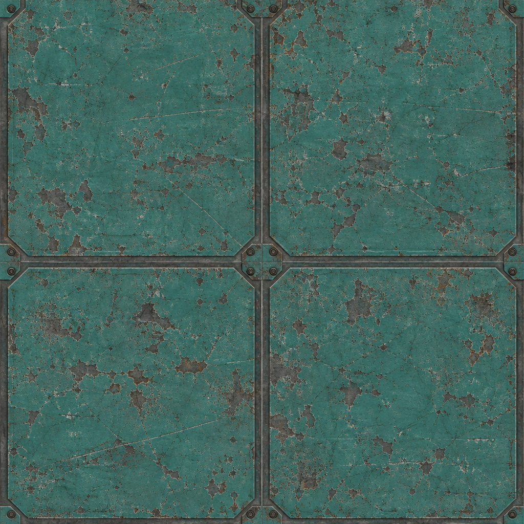 Patinated Teal Metal Quadrant Panels with Rust Texture preview showing a worn metal texture