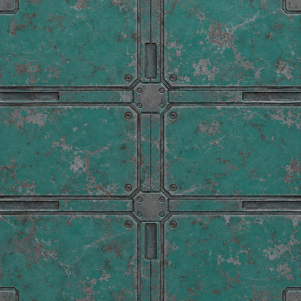 Weathered Turquoise Sci-Fi Plate Junction Texture preview showing a worn sci-fi texture