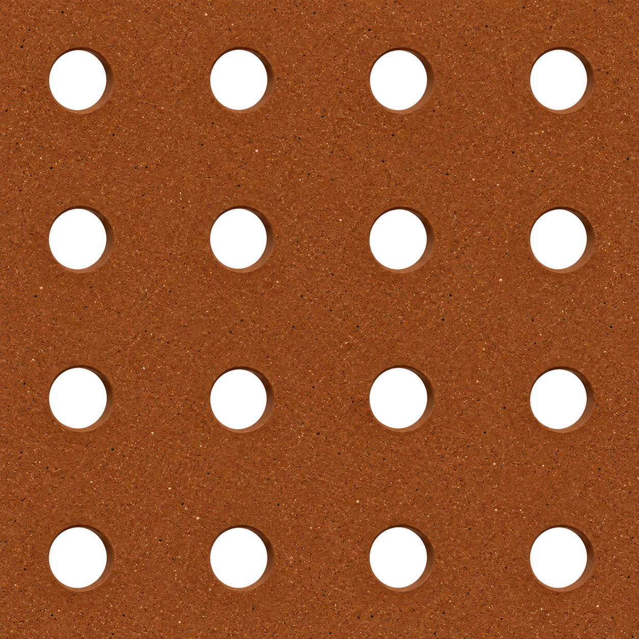 Rust-Orange Speckled Grid Surface with White Discs Texture preview showing a industrial ceramic texture