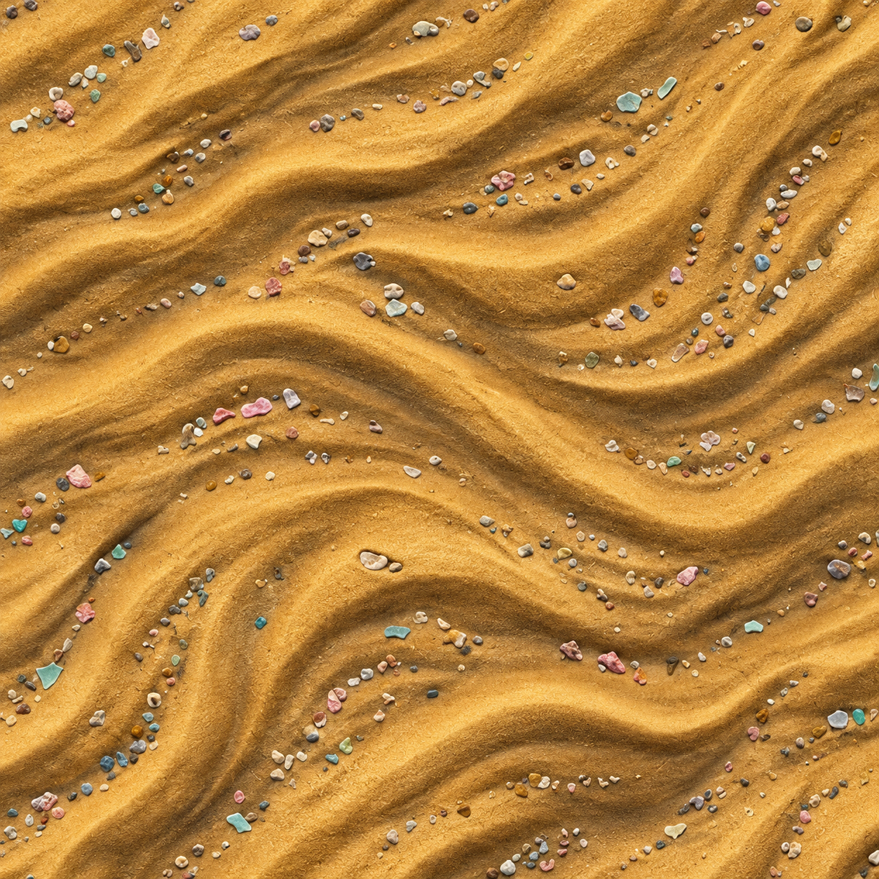 Golden Ochre Rippled Sand with Scattered Pebbles Texture preview showing a polished ground texture