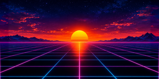 Neon Grid Sunset Horizon HDRI Sphere preview showing a 360-degree HDRI environment sphere