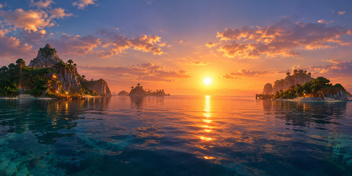 Island Coast Sunset With Orange Clouds And Deep Blue Sea HDRI Sphere preview showing a 360-degree HDRI environment sphere