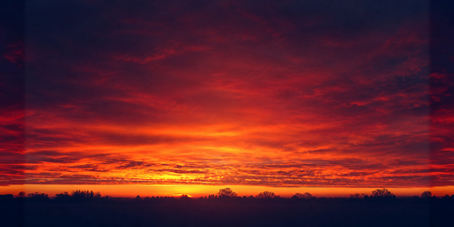 Crimson Dusk Clouds Above A Tree-line Horizon Beneath A HDRI Sphere preview showing a 360-degree HDRI environment sphere