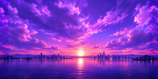 Clouded Pink-purple Sunset Over City Bay HDRI Sphere preview showing a 360-degree HDRI environment sphere