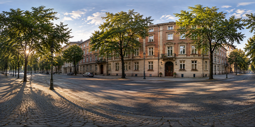 Golden Afternoon Brick City Corner HDRI Sphere preview showing a 360-degree HDRI environment sphere