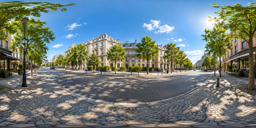 Bright Blue Sunny City Boulevard HDRI Sphere preview showing a 360-degree HDRI environment sphere