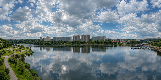 Blue Cloudy Lakeside City At Daylight HDRI Sphere preview showing a 360-degree HDRI environment sphere