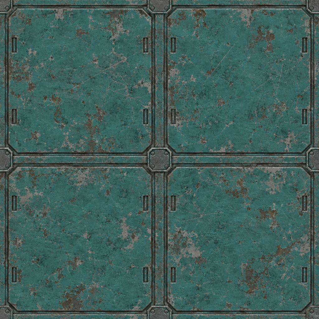 Weathered Teal Sci-Fi Metal Grid Panel Texture preview showing a worn sci-fi texture