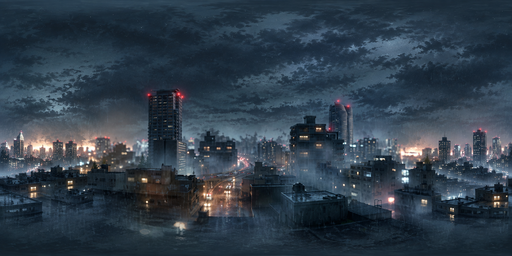Rainy Blue-gray City Rooftops At Night HDRI Sphere preview showing a 360-degree HDRI environment sphere