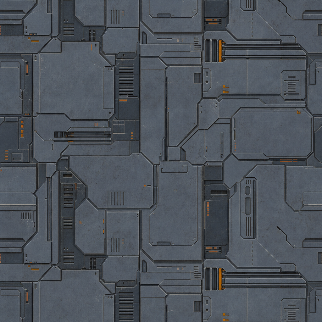 Charcoal Sci-Fi Panel Grid with Amber Insets Texture preview showing a industrial sci-fi texture
