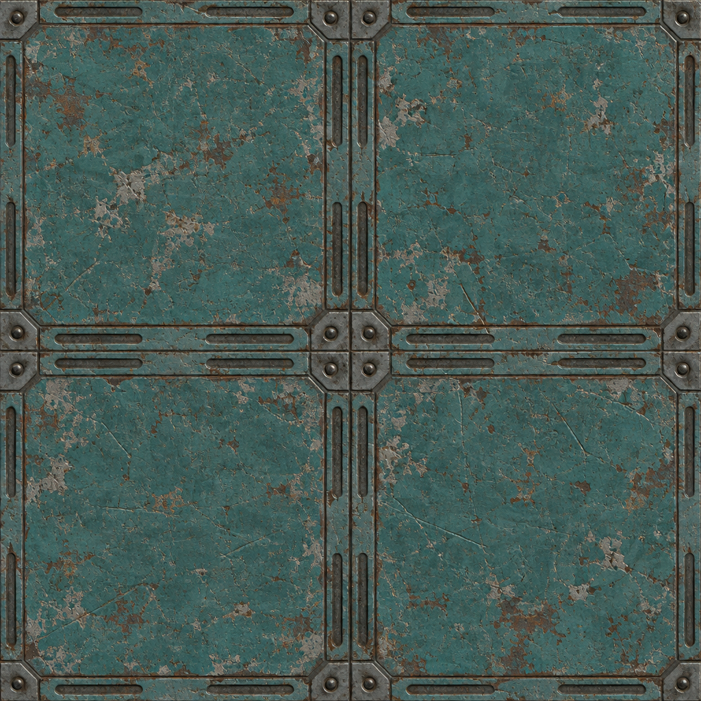 Weathered Teal Slotted Metal Panel Texture preview showing a worn metal texture
