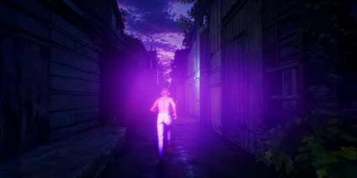 Violet Night Haze Over An Alley With A Wet-looking Street HDRI Sphere preview showing a 360-degree HDRI environment sphere