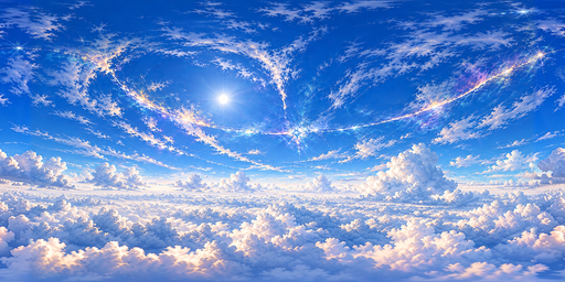 Bright Blue Daylight Over A White Cloud Sea With Spiral HDRI Sphere preview showing a 360-degree HDRI environment sphere