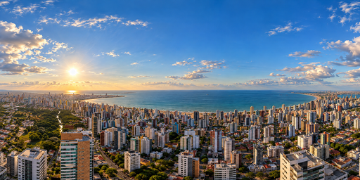 Golden-hour Coastal Skyline And Blue Bay Under Clear Skies HDRI Sphere preview showing a 360-degree HDRI environment sphere