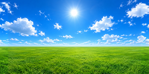Vivid Green Meadow Under Clear Noon Cumulus Sky HDRI Sphere preview showing a 360-degree HDRI environment sphere