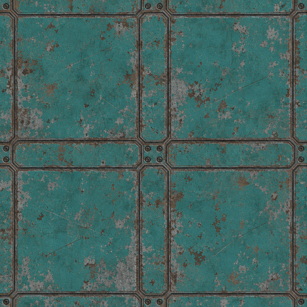 Weathered Teal Cross-Braced Metal Panel Texture preview showing a worn sci-fi texture