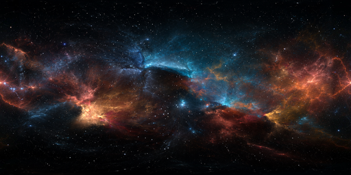 Night Starfield With Blue-cyan And Amber Nebula Clouds HDRI Sphere preview showing a 360-degree HDRI environment sphere
