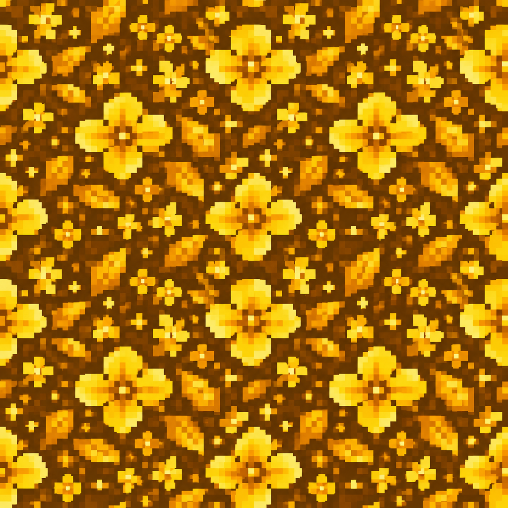 Golden Pixel-Flower Repeat Pattern Texture preview showing a surface foliage texture