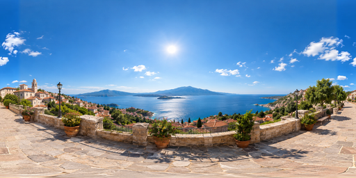 Clear Noon Coastal Terrace Above Blue Sea HDRI Sphere preview showing a 360-degree HDRI environment sphere