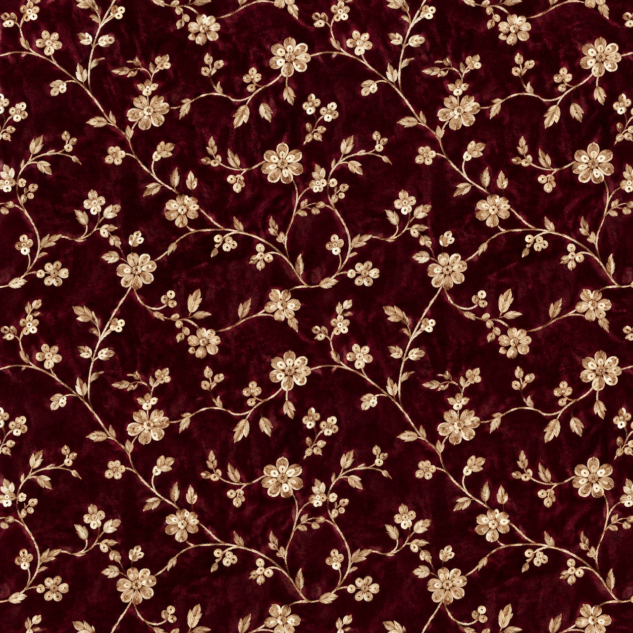 Burgundy Gold Embroidery-Style Floral Vine Pattern Texture preview showing a surface fabric texture