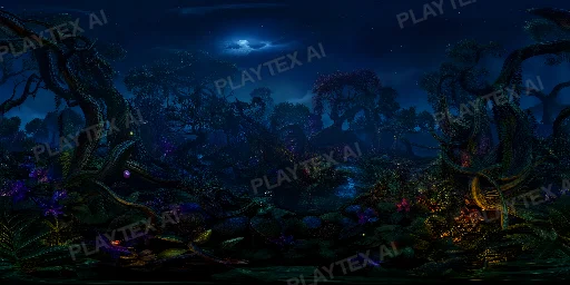 Moonlit Bioluminescent Fantasy Forest HDRI Sphere preview showing a 360-degree HDRI environment sphere