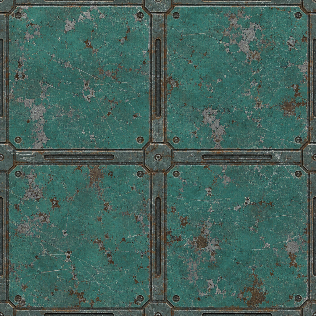 Turquoise Steel Armor Plates with Patchy Rust Wear Texture preview showing a worn metal texture