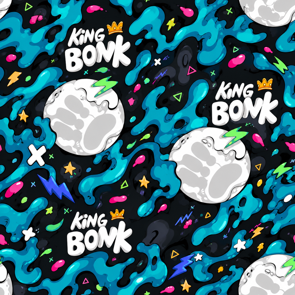 Cyan and Black Cartoon Moon-Lettering Pattern Texture preview showing a stylized other texture