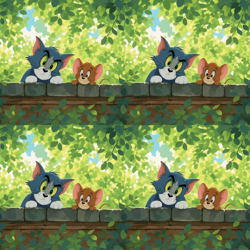 Green Woodland Cat-and-Mouse Repeat Illustration Texture preview showing a natural foliage texture